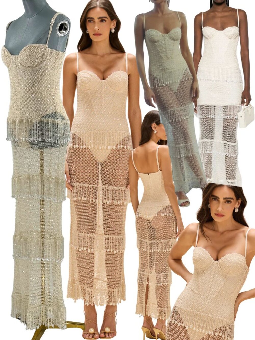 🆕 PATBO 🧿 NWOT Crochet Bloom Beaded Tiered Maxi Dress, Off White - Sz 10 BR42